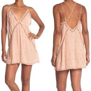 Free People Chloe Embellished Mini Slip Dress Peach Large